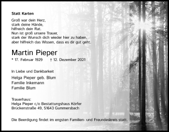 Anzeige von Martin Pieper von Kölner Stadt-Anzeiger / Kölnische Rundschau / Express