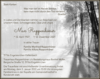 Anzeige von Max Rappenhöner von  Anzeigen Echo 