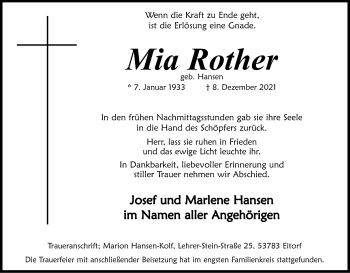 Anzeige von Mia Rother von Kölner Stadt-Anzeiger / Kölnische Rundschau / Express