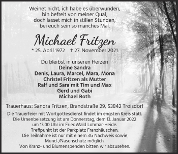 Anzeige von Michael Fritzen von  Kölner Wochenspiegel 