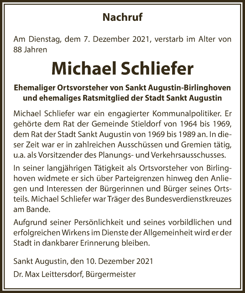  Traueranzeige für Michael Schliefer vom 17.12.2021 aus  Extra Blatt 