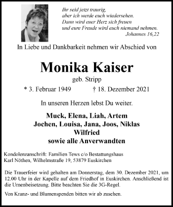 Anzeige von Monika Kaiser von  Blickpunkt Euskirchen 