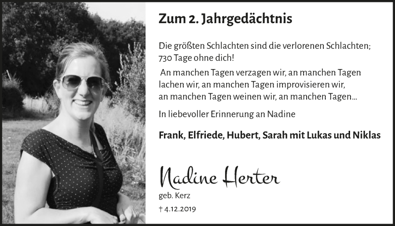  Traueranzeige für Nadine Herter vom 03.12.2021 aus  Schaufenster/Blickpunkt 