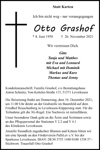 Anzeige von Otto Grashof von Kölner Stadt-Anzeiger / Kölnische Rundschau / Express