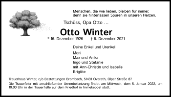 Anzeige von Otto Winter von Kölner Stadt-Anzeiger / Kölnische Rundschau / Express