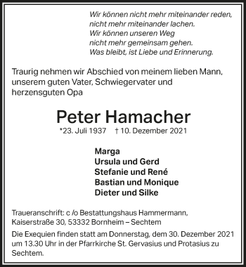 Anzeige von Peter Hamacher von  Schaufenster/Blickpunkt  Schlossbote/Werbekurier 