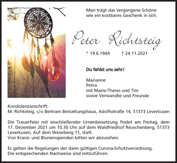 Anzeige von Peter Richtsteig von Kölner Stadt-Anzeiger / Kölnische Rundschau / Express