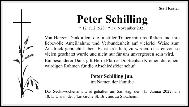  Traueranzeige für Peter Schilling vom 24.12.2021 aus Kölner Stadt-Anzeiger / Kölnische Rundschau / Express