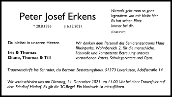 Anzeige von Peter Josef Erkens von Kölner Stadt-Anzeiger / Kölnische Rundschau / Express
