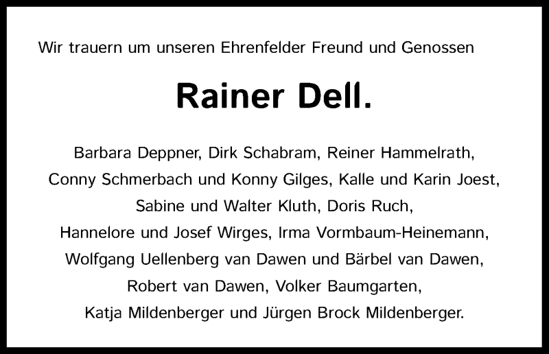  Traueranzeige für Rainer Dell vom 22.12.2021 aus Kölner Stadt-Anzeiger / Kölnische Rundschau / Express
