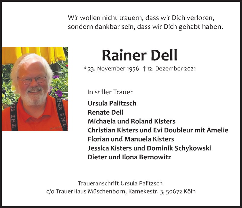  Traueranzeige für Rainer Dell vom 18.12.2021 aus Kölner Stadt-Anzeiger / Kölnische Rundschau / Express