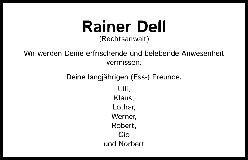  Traueranzeige für Rainer Dell vom 24.12.2021 aus Kölner Stadt-Anzeiger / Kölnische Rundschau / Express