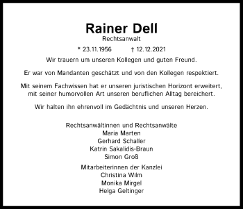 Anzeige von Rainer Dell von Kölner Stadt-Anzeiger / Kölnische Rundschau / Express