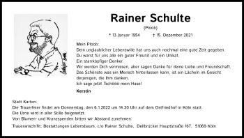 Anzeige von Rainer Schulte von Kölner Stadt-Anzeiger / Kölnische Rundschau / Express