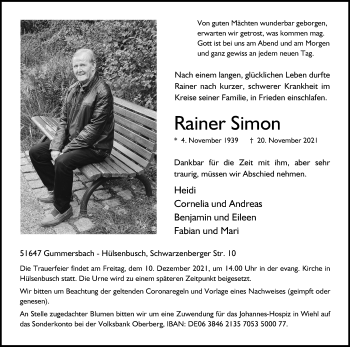 Anzeige von Rainer Simon von Kölner Stadt-Anzeiger / Kölnische Rundschau / Express