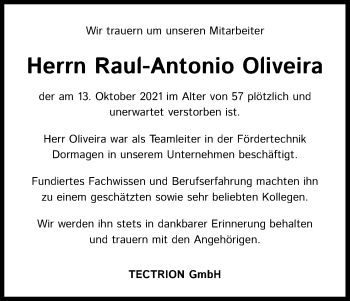 Anzeige von Raul-Antonio Oliveira von Kölner Stadt-Anzeiger / Kölnische Rundschau / Express