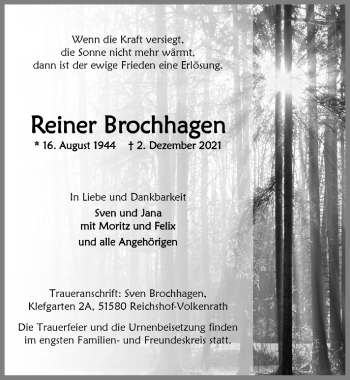 Anzeige von Reiner Brochhagen von  Anzeigen Echo 