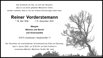 Anzeige von Reiner Vorderstemann von Kölner Stadt-Anzeiger / Kölnische Rundschau / Express