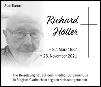 Anzeige von Richard Höller von Kölner Stadt-Anzeiger / Kölnische Rundschau / Express
