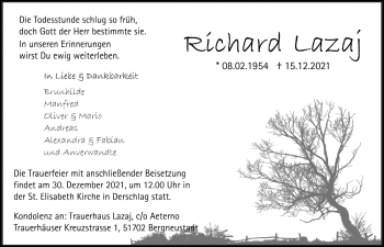 Anzeige von Richard Lazaj von  Anzeigen Echo 