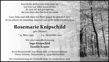 Anzeige von Rosemarie Knipschild von  Schaufenster/Blickpunkt 