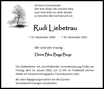 Anzeige von Rudi Liebetrau von Kölner Stadt-Anzeiger / Kölnische Rundschau / Express
