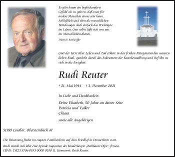 Anzeige von Rudi Reuter von Kölner Stadt-Anzeiger / Kölnische Rundschau / Express