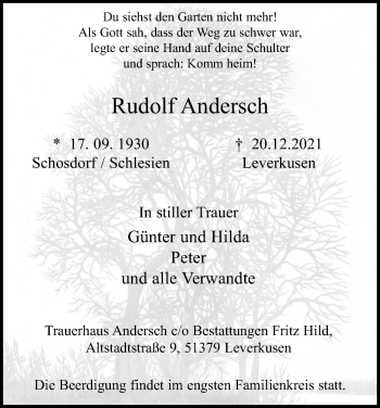 Anzeige von Rudolf Andersch von Kölner Stadt-Anzeiger / Kölnische Rundschau / Express