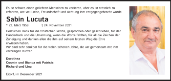 Anzeige von Sabin Lucuta von Kölner Stadt-Anzeiger / Kölnische Rundschau / Express