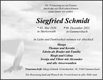 Anzeige von Siegfried Schmidt von Kölner Stadt-Anzeiger / Kölnische Rundschau / Express