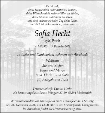 Anzeige von Sofia Hecht von  Blickpunkt Euskirchen 
