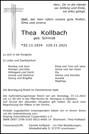 Anzeige von Thea Kollbach von Kölner Stadt-Anzeiger / Kölnische Rundschau / Express