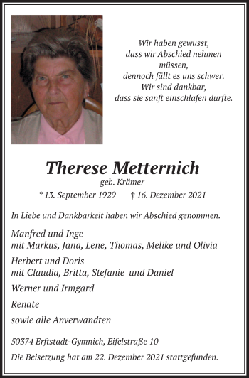 Anzeige von Therese Metternich von  Werbepost 