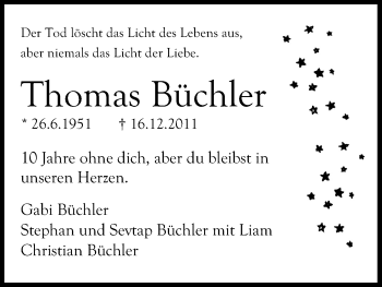 Anzeige von Thomas Büchler von Kölner Stadt-Anzeiger / Kölnische Rundschau / Express