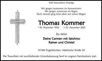 Anzeige von Thomas Kommer von Kölner Stadt-Anzeiger / Kölnische Rundschau / Express