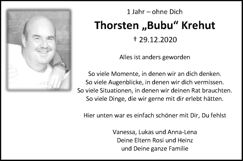  Traueranzeige für Thorsten Krehut vom 29.12.2021 aus Kölner Stadt-Anzeiger / Kölnische Rundschau / Express