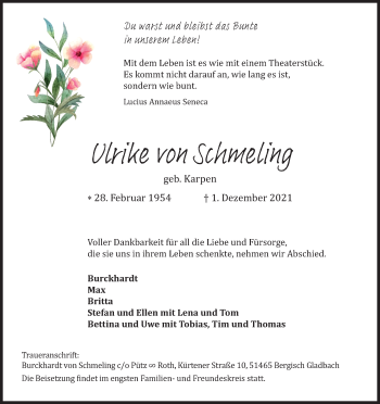 Anzeige von Ulrike von Schmeling von Kölner Stadt-Anzeiger / Kölnische Rundschau / Express