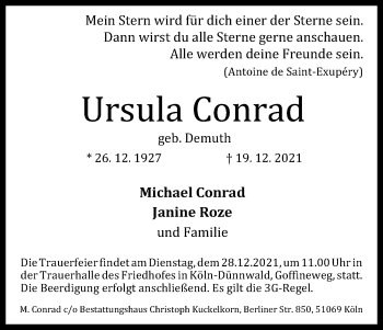 Anzeige von Ursula Conrad von Kölner Stadt-Anzeiger / Kölnische Rundschau / Express