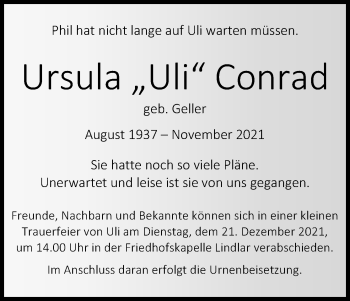 Anzeige von Ursula  Conrad von Kölner Stadt-Anzeiger / Kölnische Rundschau / Express
