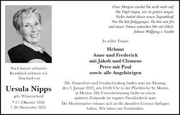 Anzeige von Ursula Nipps von  Schaufenster/Blickpunkt  Schlossbote/Werbekurier 