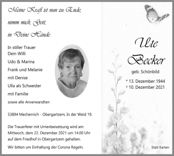 Anzeige von Ute Becker von  Blickpunkt Euskirchen 
