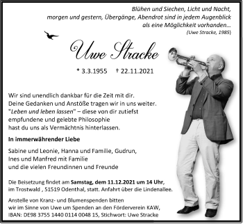 Anzeige von Uwe Stracke von Kölner Stadt-Anzeiger / Kölnische Rundschau / Express