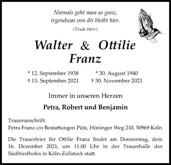 Anzeige von Walter Ottilie von Kölner Stadt-Anzeiger / Kölnische Rundschau / Express