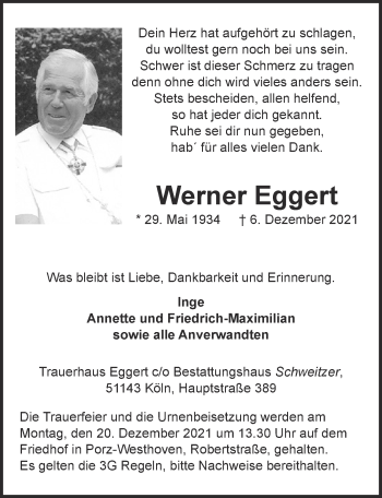 Anzeige von Werner Eggert von  Kölner Wochenspiegel 