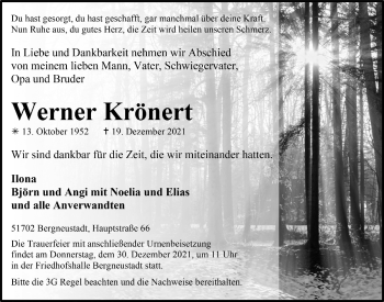 Anzeige von Werner Krönert von  Anzeigen Echo 