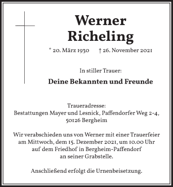 Anzeige von Werner Richeling von  Werbepost 