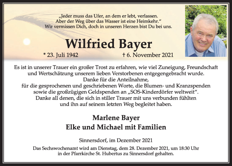  Traueranzeige für Wilfried Bayer vom 27.12.2021 aus  Wochenende 