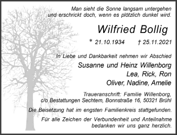 Anzeige von Wilfried Bollig von  Schlossbote/Werbekurier 