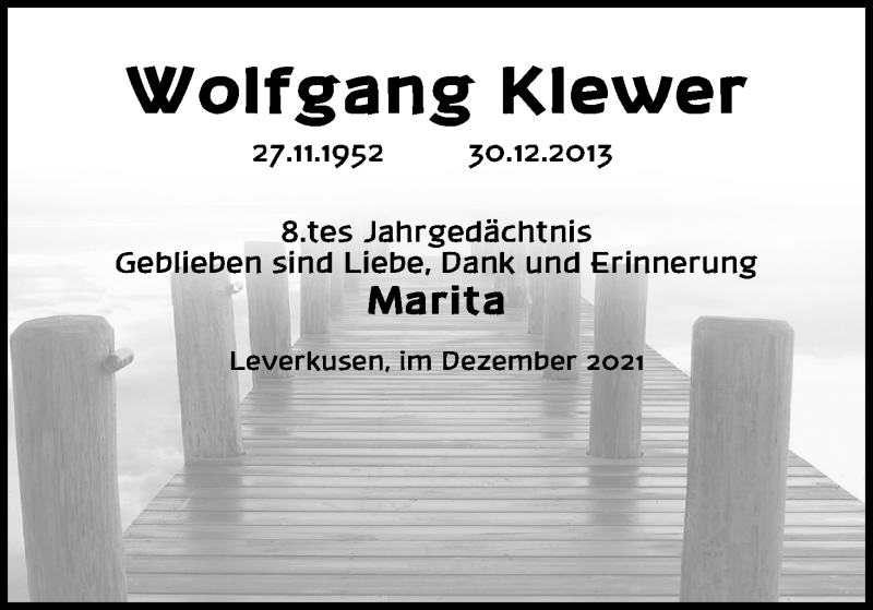  Traueranzeige für Wolfgang Klewer vom 18.07.2023 aus Kölner Stadt-Anzeiger / Kölnische Rundschau / Express