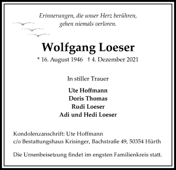 Anzeige von Wolfgang Loeser von Kölner Stadt-Anzeiger / Kölnische Rundschau / Express